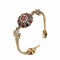 Vintage Cuff Gold Bracelet Colorful Crystal Resin Double Hearts Bangle Ethnic Jewelry for Women