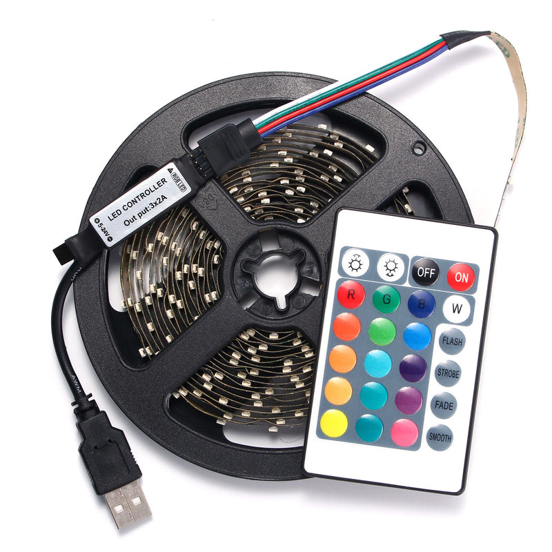 0.5/1/2/3/4M SMD3528 Non-Waterproof RGB LED Strip Light TV Backlilghting Lamp + USB Remote DC5V