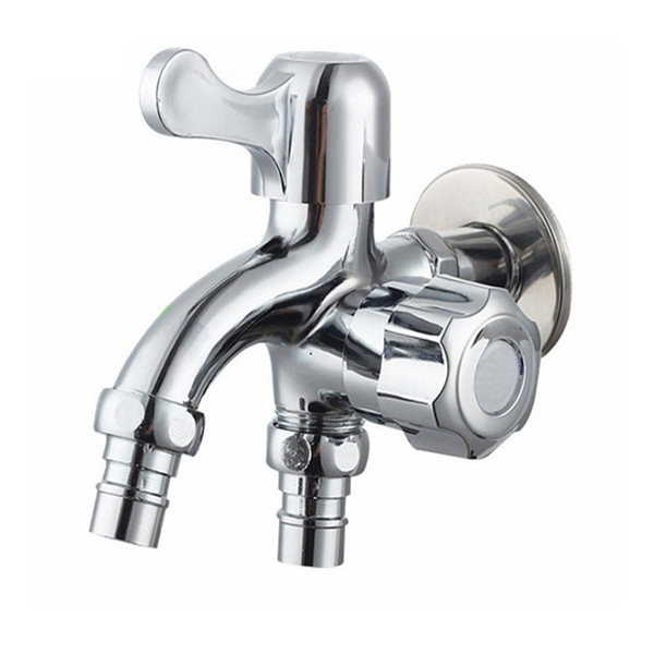 Wall Mount Single Cold Washing Machine Faucet 1/2'' Double Spouts 2 Handles Water Tap Garden Faucet Bathroom Bibcock Tap