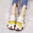 Women Roman Slipper Sandals Flats Soft Casual Embroidered Cartoon PU Rubber Non-slip Beach Shoes