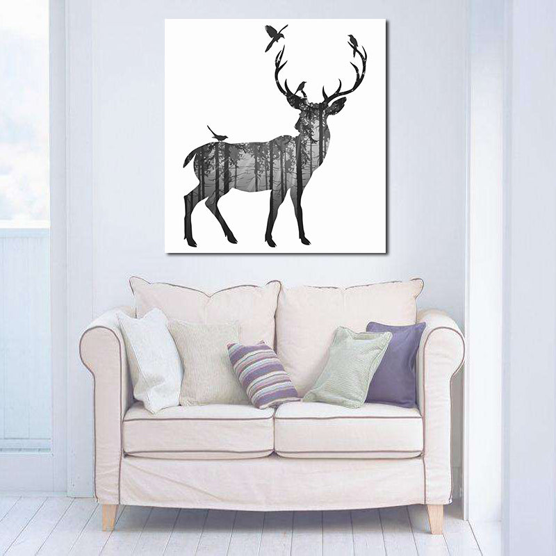 Miico Hand Painted Oil PaintingsSimple Style-CSide Face DeerWall Art For Home Decoration Paintings