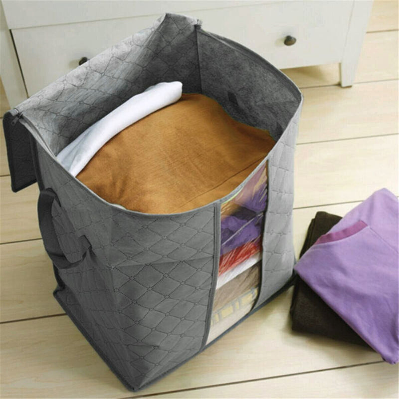 Foldable Bamboo Charcoal Storage Box Clothes Blanket Closet Organizer Bag Quilts Storage Bag