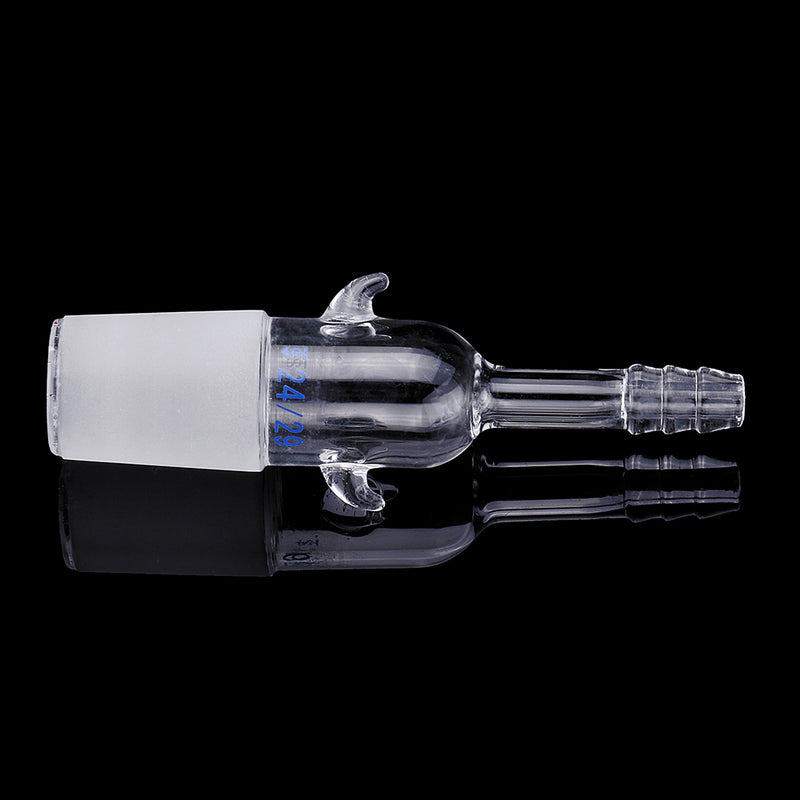 24/29 Glass Straight Vacuum Adapter Air Exhaust Connector Two Sides Ears Ground Joint to Hose Connection