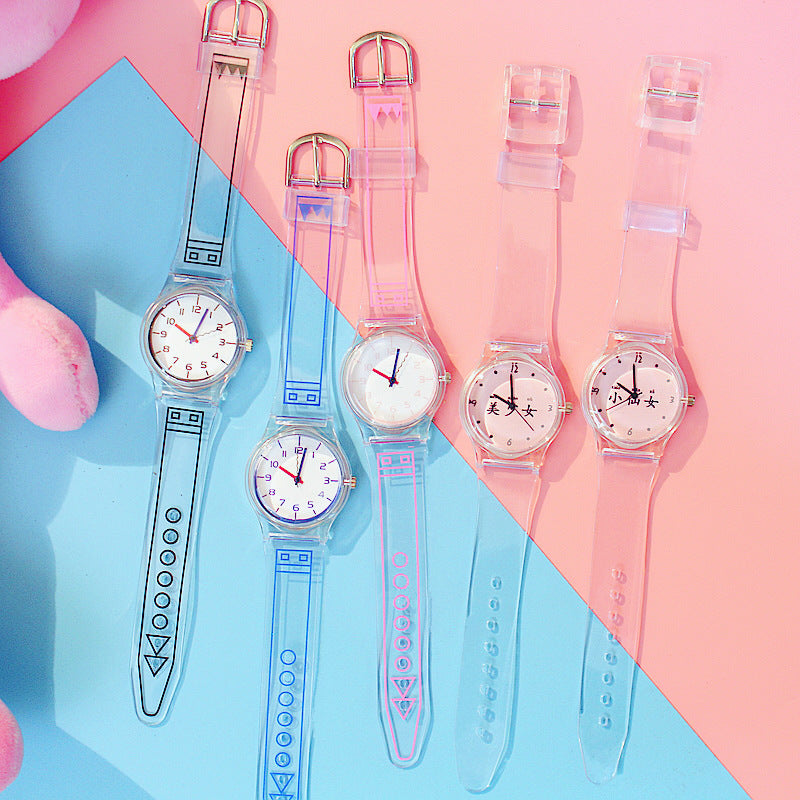 Deffrun Casual Style Transparent Women Wrist Watch Cute Style Student Kid Quartz Watch