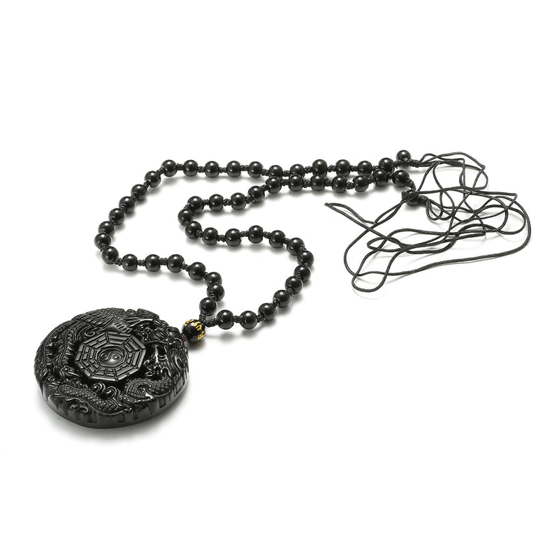Black Obsidian Lucky Pendant Tai Ji Necklace Chain for Men Women Gift