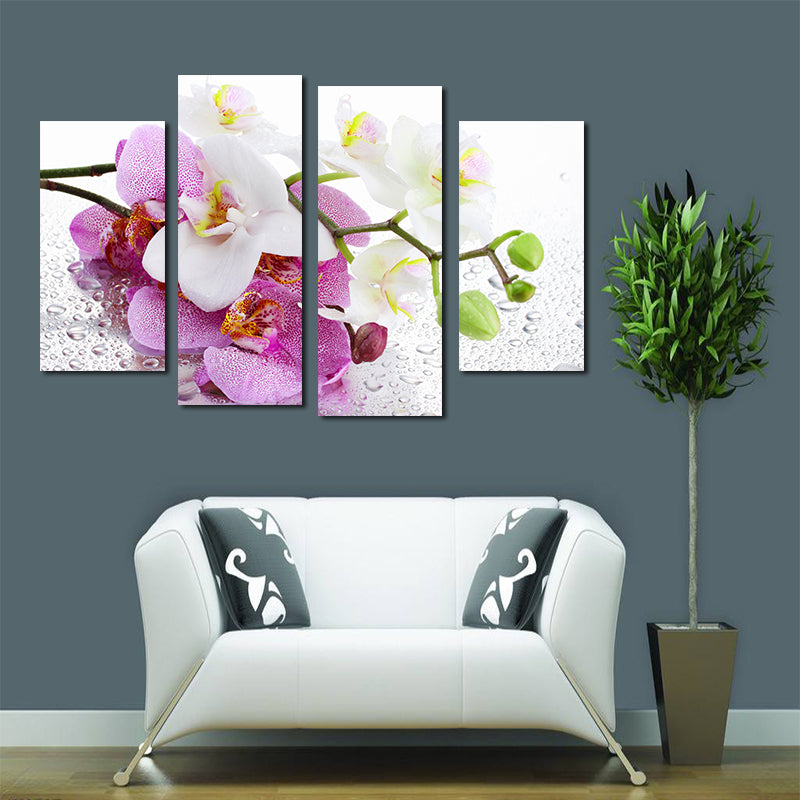 Miico Hand Painted Four Combination Decorative Paintings Botanic Phalaenopsis Wall Art For Home Decoration