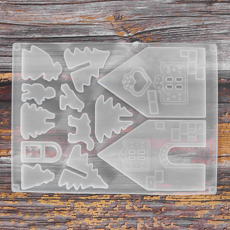 2Pcs Handmade Mould Christmas Tree House Silicone Mold DIY Clay Epoxy Resin Pendant