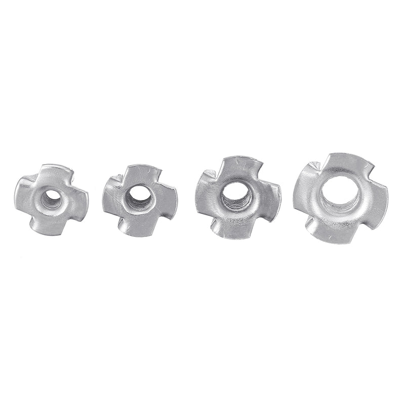 Suleve CSTN3 90Pcs Four Prong T Nut Inserts Carbon Steel Zinc Plated For Wood M3/M4/M5/M6/M8 Nut Assortment Kits