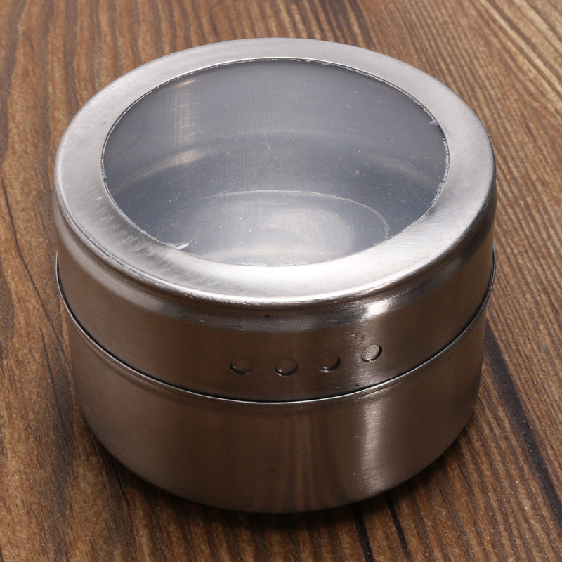 12Pcs Stainless Steel Magnetic Spice Tin Kitchen Storage Container Jars Clear Lid
