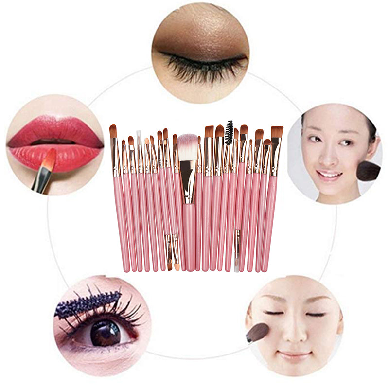 20Pcs Pink Color Beauty Eye Shadow Foundation Eyebrow Lip Brush Makeup Brushes
