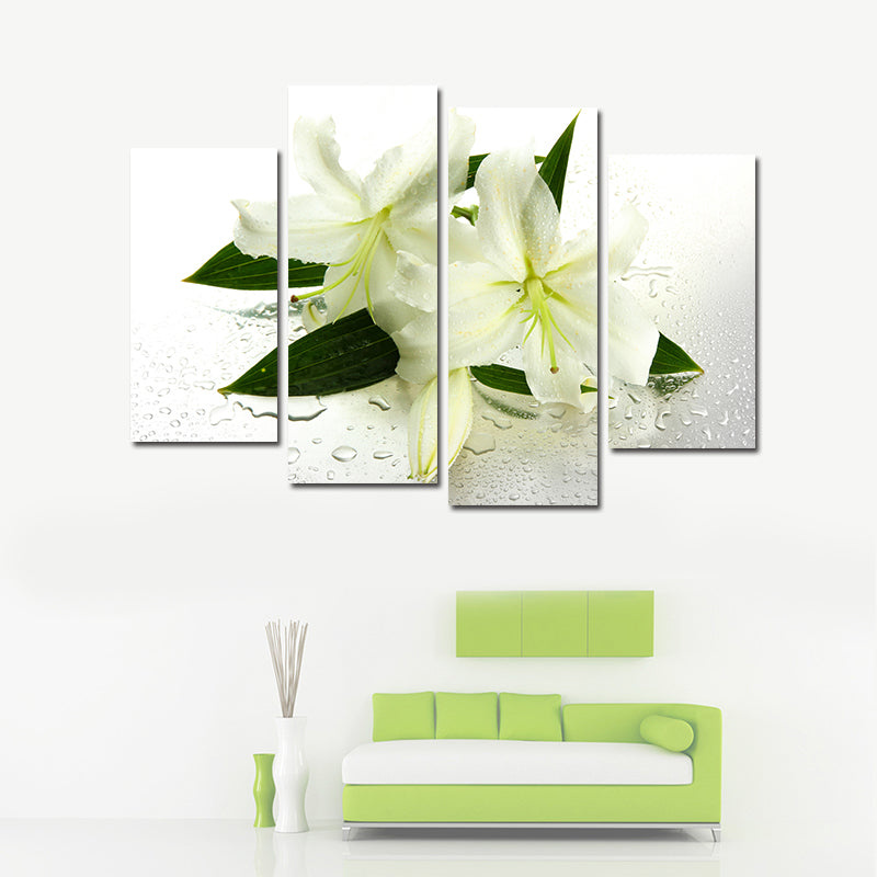 Miico Hand Painted Four Combination Decorative Paintings Botanic Lily Flower Wall Art For Home Decoration