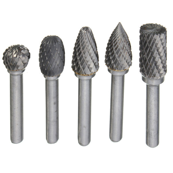 5pcs 6mm Shank Tungsten Carbide Burr 8/12mm Head Rotary Cutter files Set