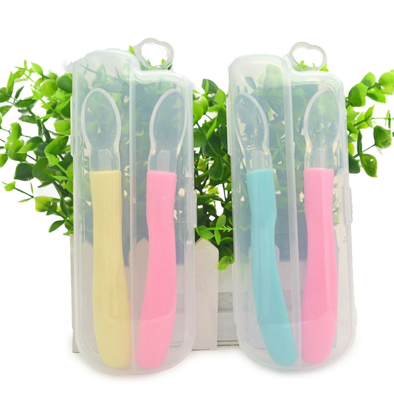 2PCS / Set Baby Silicone Soft Head Feeding Spoon With Storage Box Baby Special Spoon Safe and Non-toxic With Box