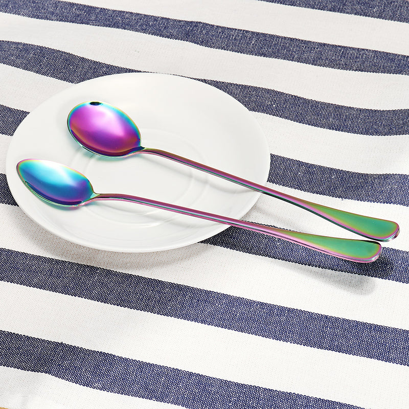Stainless Steel Colorful Rainbow Long Handle Spoon Tea Coffee Ice Cream Spoon Tableware Craft