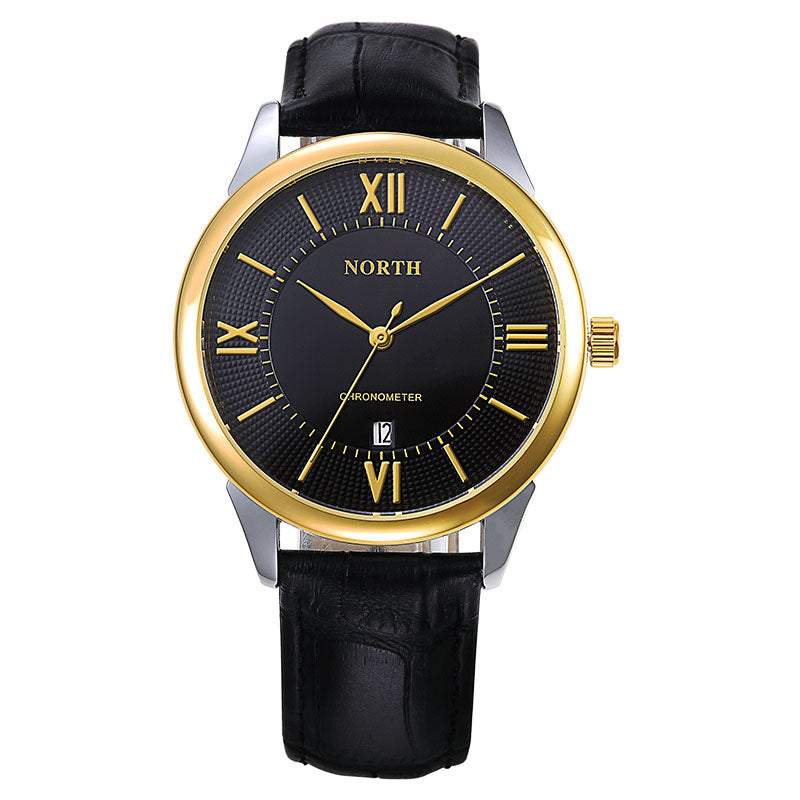 NORTH 6019 Men Watch Business Leather Strap Simple Dial Male Quartz Wrist Watch