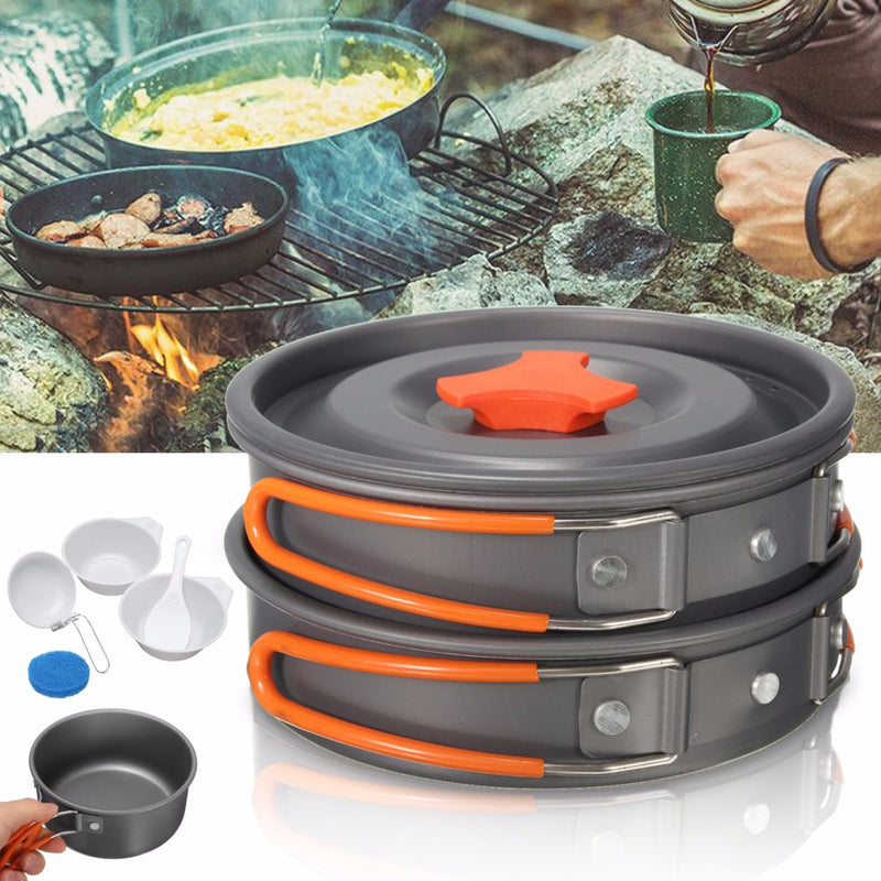 8Pcs Camping Aluminum Pot Bowl Portable Outdoor Picnic Cooking Pan Set Cookware