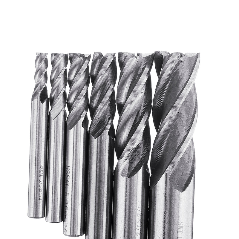 6pcs 3/16-5/8 Inch Imperial Milling Cutter Set High Speed Steel CNC Milling Bit Spiral End Mill Cutter