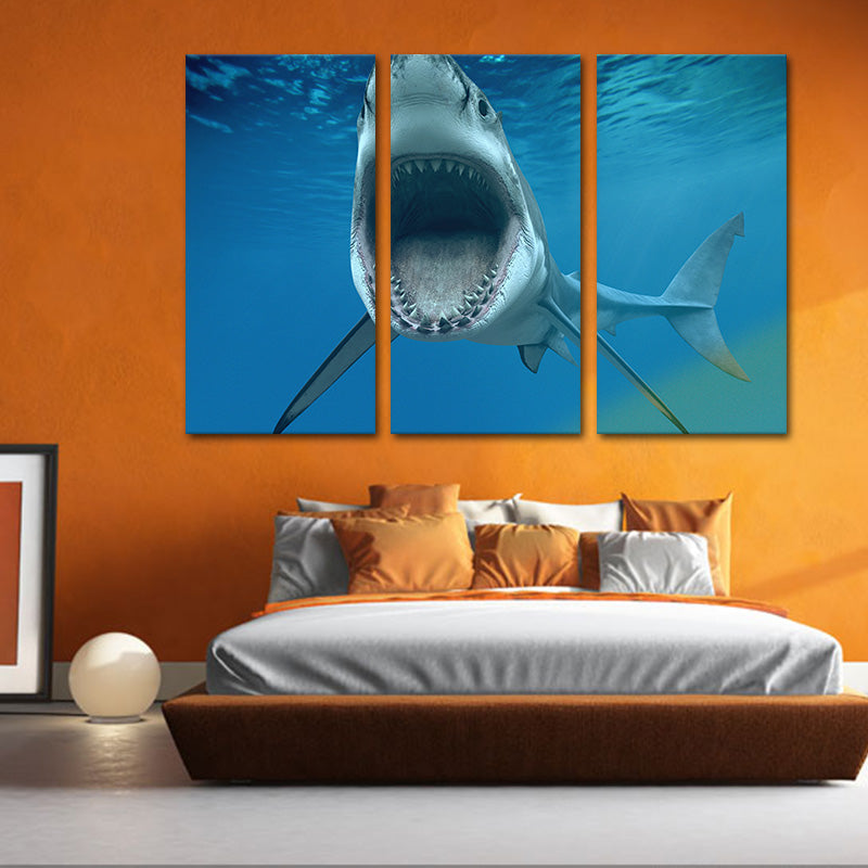 Miico Hand Painted Three Combination Decorative Paintings  White Shark Wall Art For Home Decoration