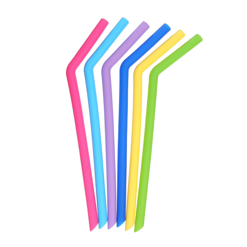 Flexible Silicone Straws Reusable Drinking Straw with Curved Bend Stainless Steel Straws Cleaning Brush With Pounch