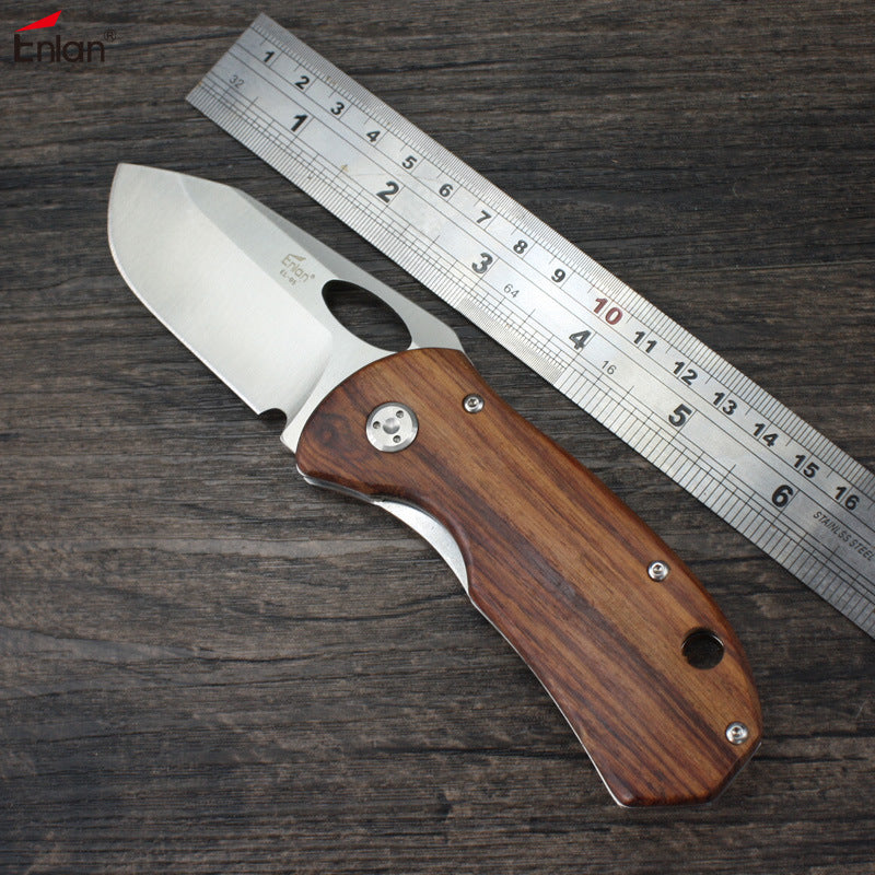 Enlan EL-05 Folding Pocket Knife with 8Cr13Mov Blade Wood Handle Liner Lock Stainless Steel Knife Home Cutter
