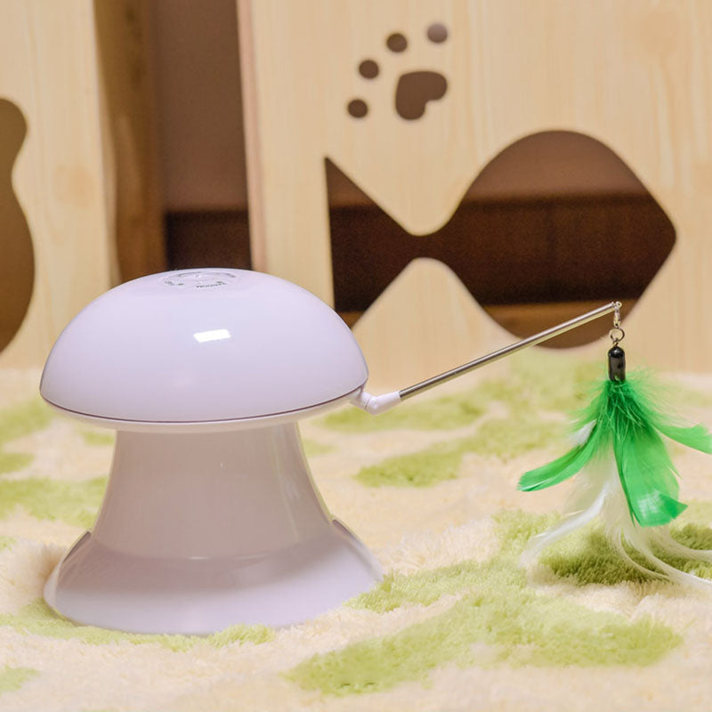Loskii Pet Laser Cat Toys Feather Ribbon Laser Electric Cat Toy Turntable USB Charging