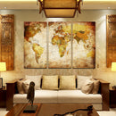 Miico Hand Painted Three Combination Decorative Paintings World Map Wall Art For Home Decoration