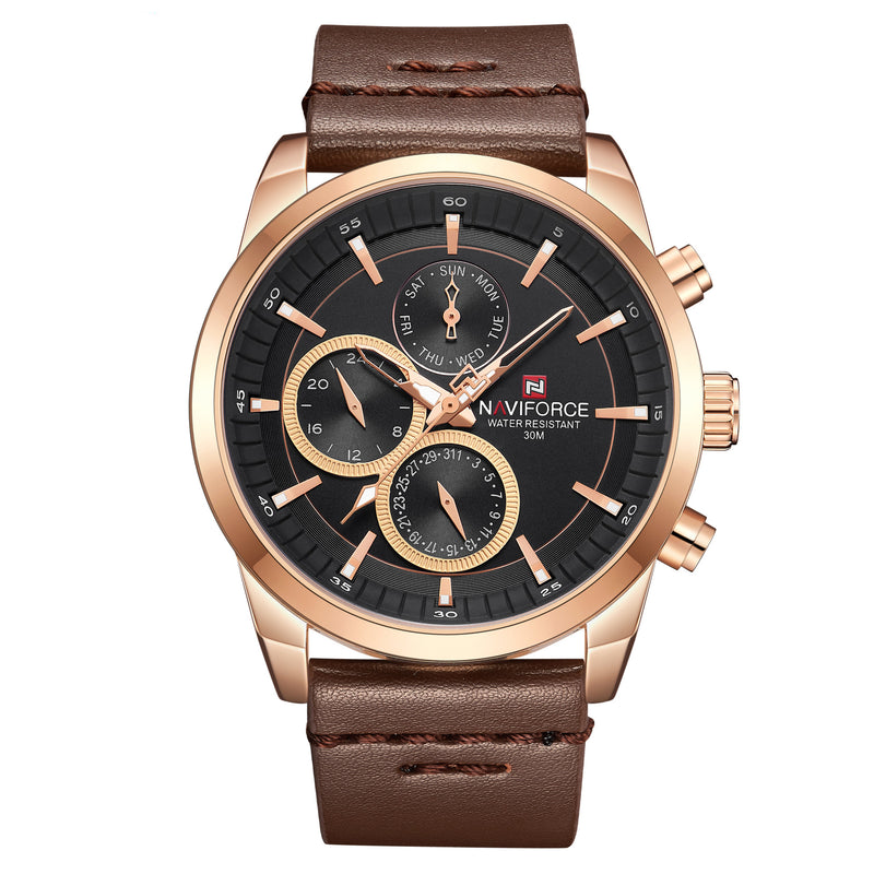 NAVIFORCE 9148 Waterproof 24 hour Date Display Quartz Watch Business Leather Strap Men Watch