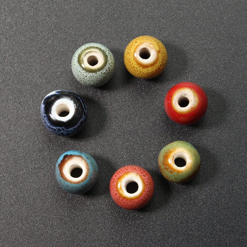 Retro Style 5Pcs 10mm Flower Glaze Beads Round DIY Spacer Loose Beads