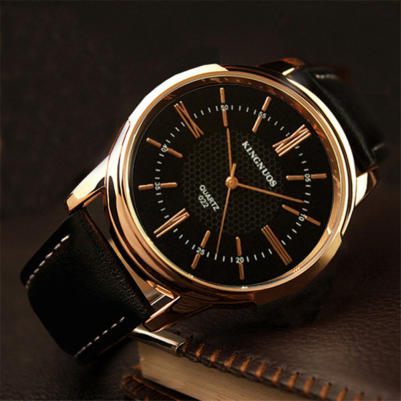 KINGNUOUS 022 Casual Style Leather Strap Men Wrist Watch Leather Band Quartz Watches