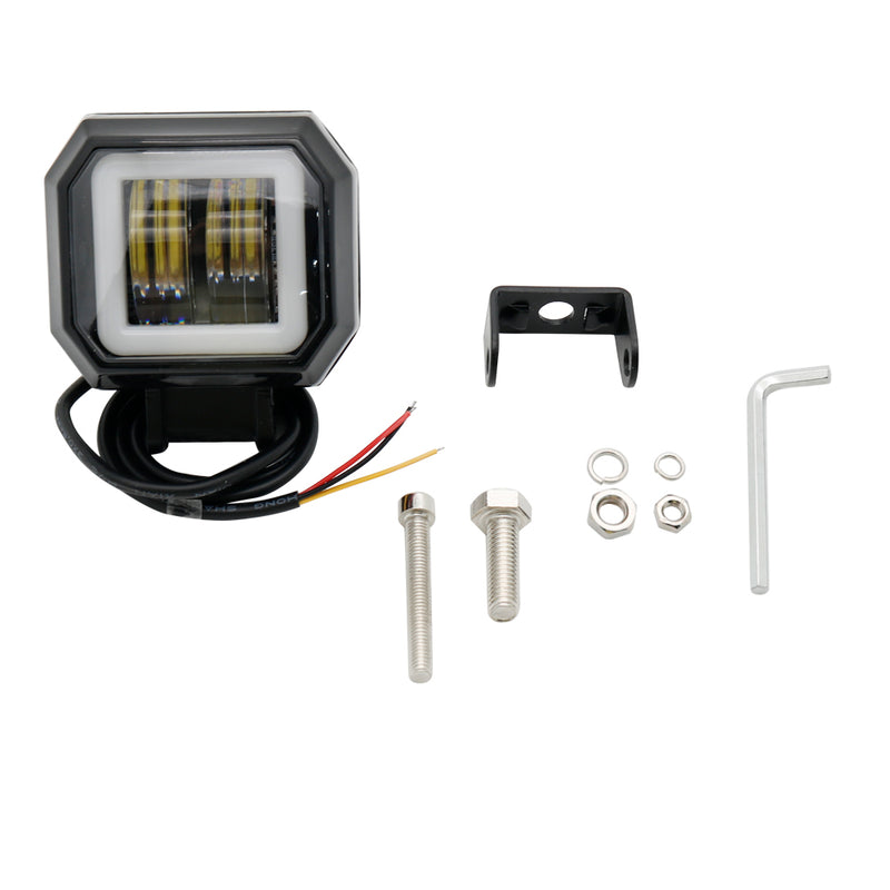 3inch 12/24V 6500K 20W Square LED Work Light Blue + White With Angel Eyes Lights Spot Fog light For Car Boat Motorcycle