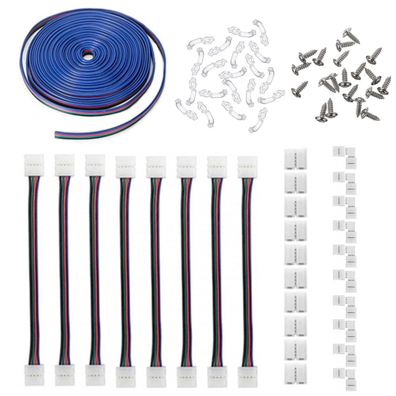 1 Set5050 4Pin 10MM RGB LED Strip Light Connector Includes More Parts Fixed Clips Screws for DIY