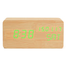 Wooden LED Digital Alarm Clock Dual Voice Control Calendar Thermometer
