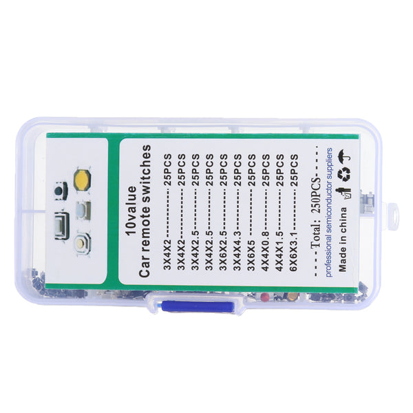 250Pcs 10 Types Tactile Push Button Touch Switch Remote Keys Button Microswitch