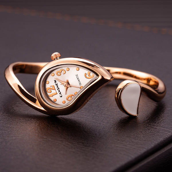 Deffrun Unique Design Leaf Shape Ladies Bracelet Watch Full Steel Quartz Watch