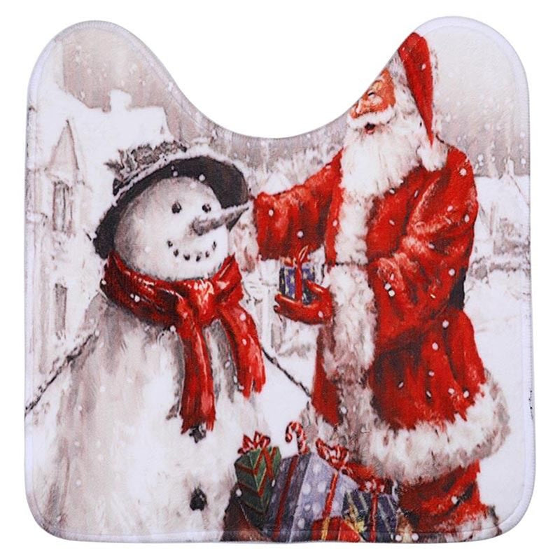 3Pcs/Set Bathroom Non-Slip Christmas Style Bathroom Carpet Rug Toilet Seat Cover Mat Set