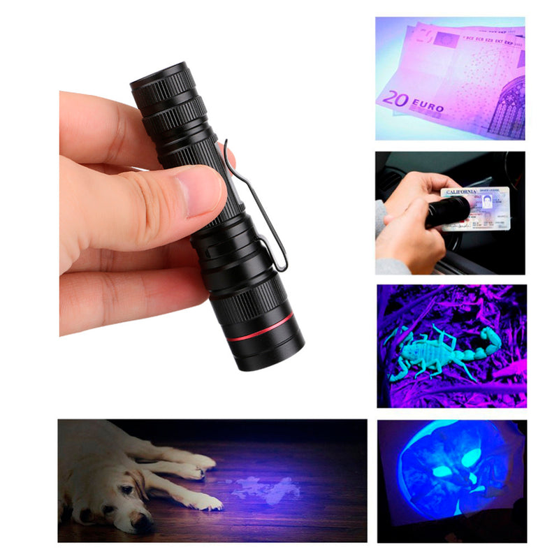 XANES Zoomable Led UV Flashlight Torch Ultra Violet Light UV 395nm Purple Flashlight Lamp AA Battery