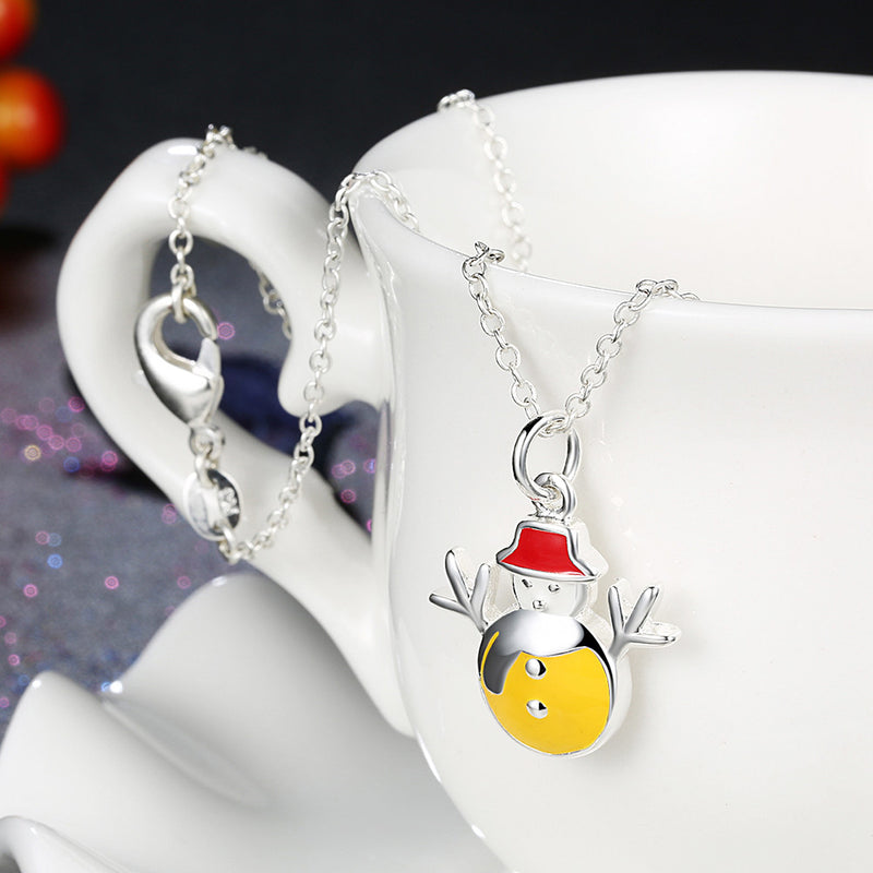 Christmas Snowman Necklace Enamel Process Earrings Gift Party Jewelry Set