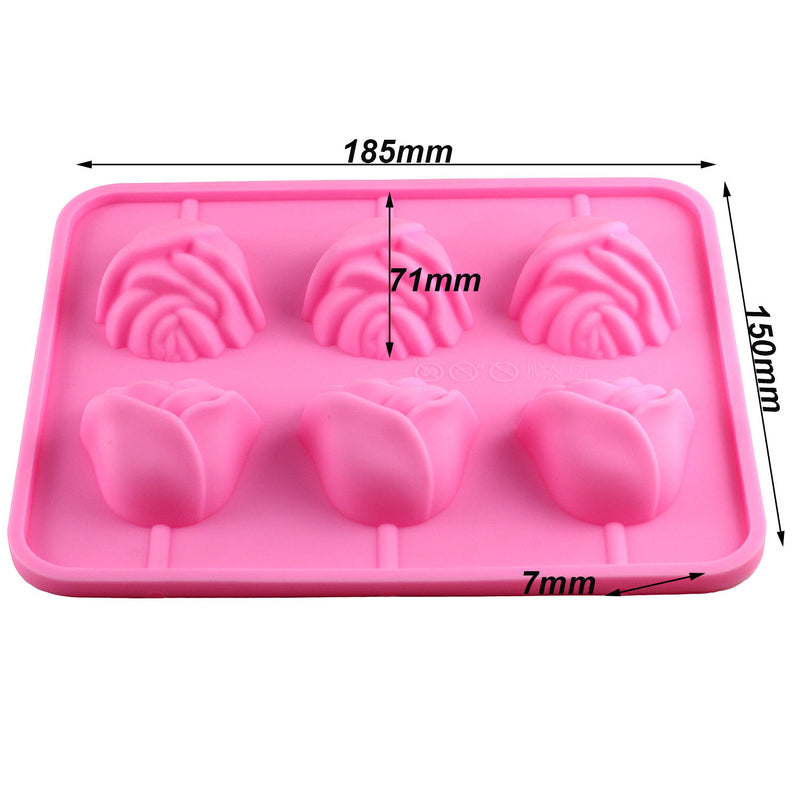 6 Rose Shapes Silicone Lollipop Baking Mold Tray 1pcs Pop Cake Stick Mould For Party Cupcake Baking