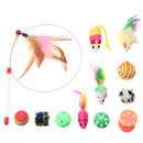 12Pcs Pet Cat Toys Kitty Rod Feather Bells Balls Fur Scratch Teaser Rat