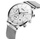 BIDEN BD00527 Luminous Display Chronograph Quartz Watch Full Steel Business Men Wristwatch