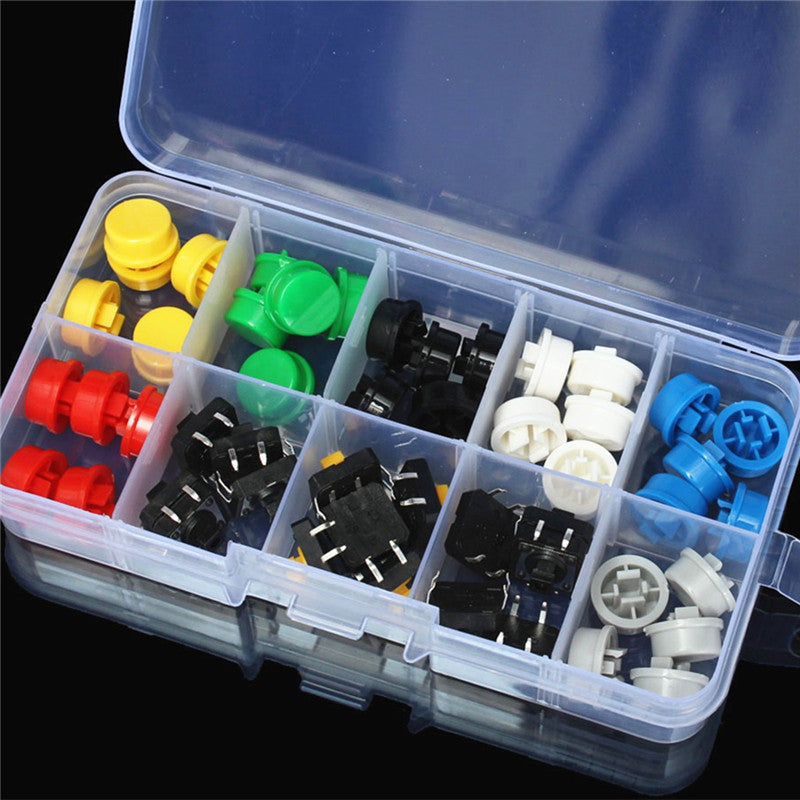 5 x 50pcs Tactile Push Button Switch Momentary Tact & Cap Assorted Kit 12x12x7.3mm Key Caps