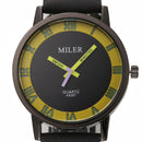 MILIER 8287 Fashion Unisex Male Female Leather Strap Lovers Quartz Wrist Watch