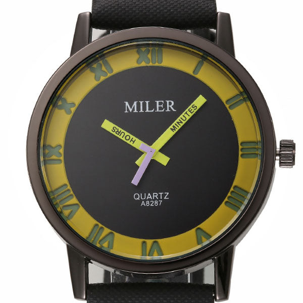 MILIER 8287 Fashion Unisex Male Female Leather Strap Lovers Quartz Wrist Watch
