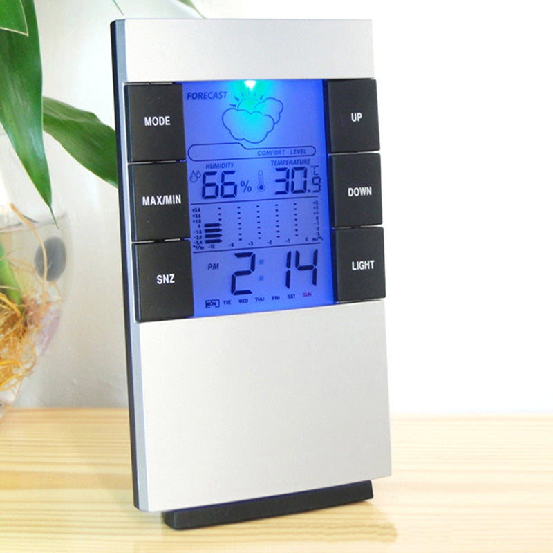 LCD Digital Thermometer Hygrometer Electronic Temperature Humidity Meter Clock Weather Station Clock