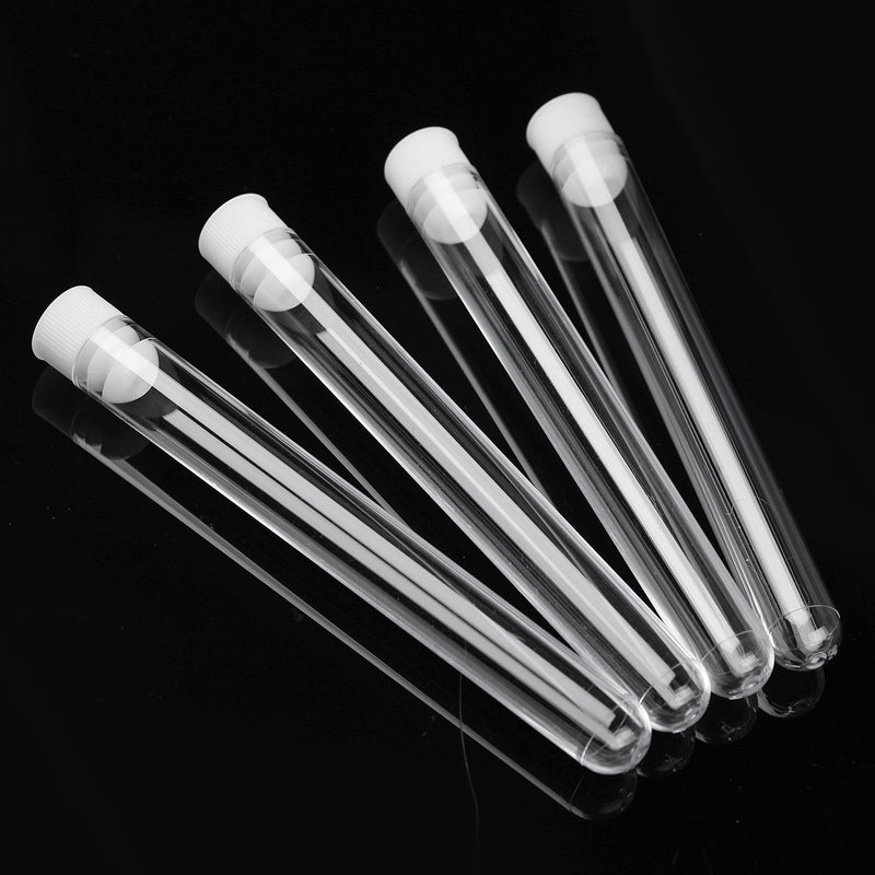 50Pcs 12x100mm Clear Plastic Test Laboratory Tubes Container with White Push Caps