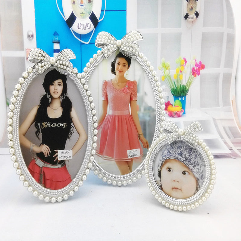 6 Inch Oval Photo Frame Crystal Bow Pearl Home Decor Christmas Gift Picture Frame
