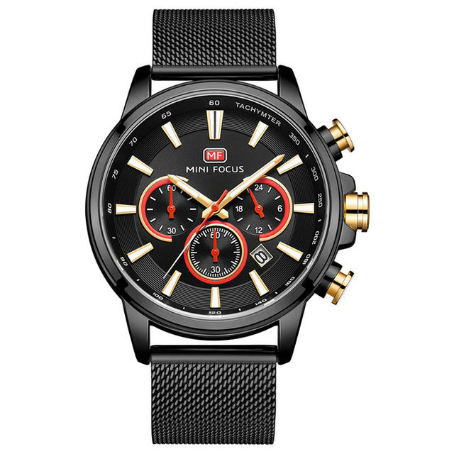 MINI FOCUS MF0142G Ultra Thin Mesh Strap Calendar Luminous Business Men Watch Quartz Watch