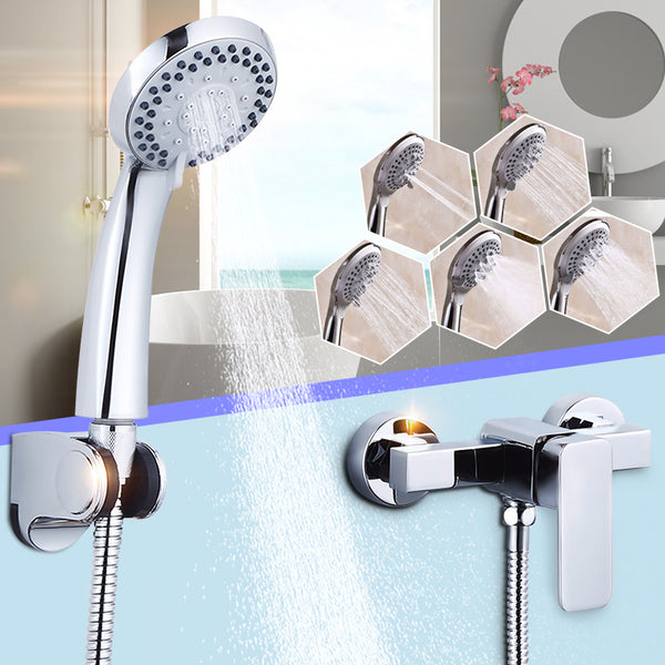 Modern Style Wall Mount Chrome Bathroom Faucet Hot Cold Mixer Tap + Shower Head