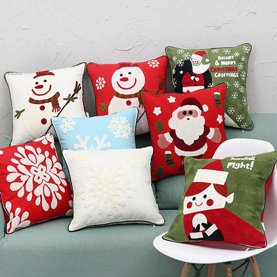 New Christmas Pure Cotton Embroidering Pillow Cases Santa Snowflake Cushion Cover