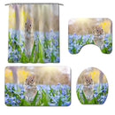 Honana 4PCS Bathroom Waterproof Shower Curtain Animal Rabbit Pattern Toilet Seat Cover Pedestal Rug Bath Mat Bathroom Decor